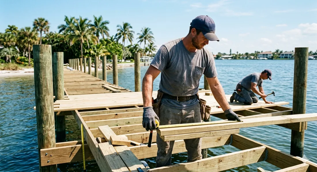St. Pete Dock & Deck crew constructing a new dock on Tampa Bay