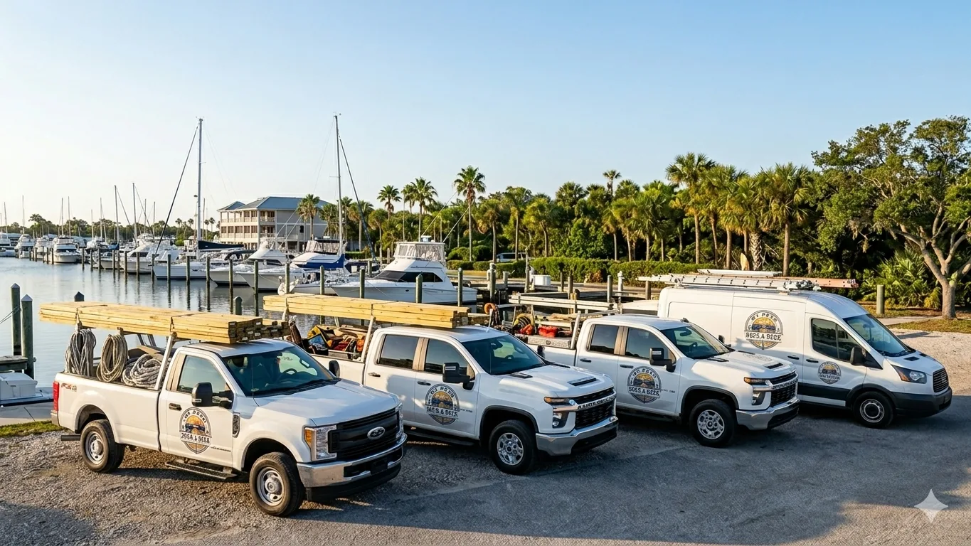 St. Pete Dock & Deck work trucks ready to serve Tampa Bay waterfront communities